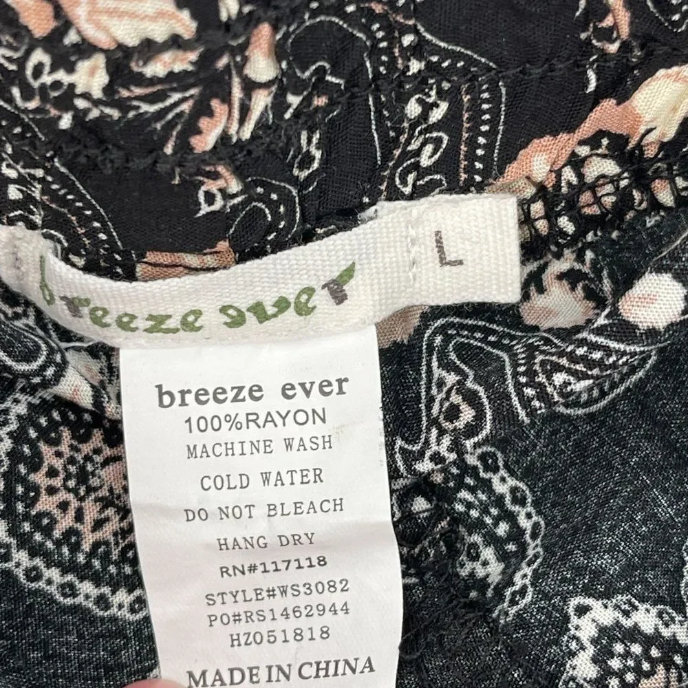 Breeze Ever Loose High Waisted Boho Paisley Print Rayon Shorts Black Large - Picture 5 of 5